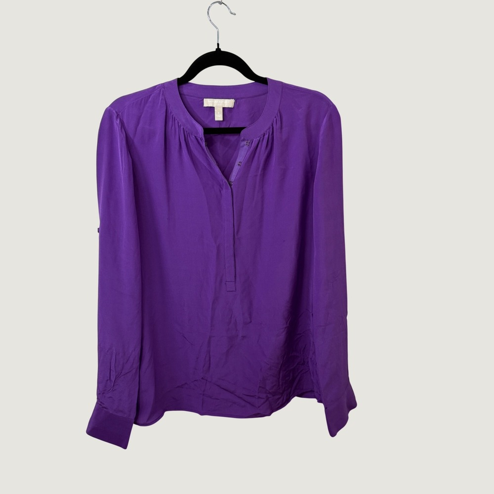 Banana Republic 100% Silk Blouse Purple Long Sleeve Size S Career Fall Layering